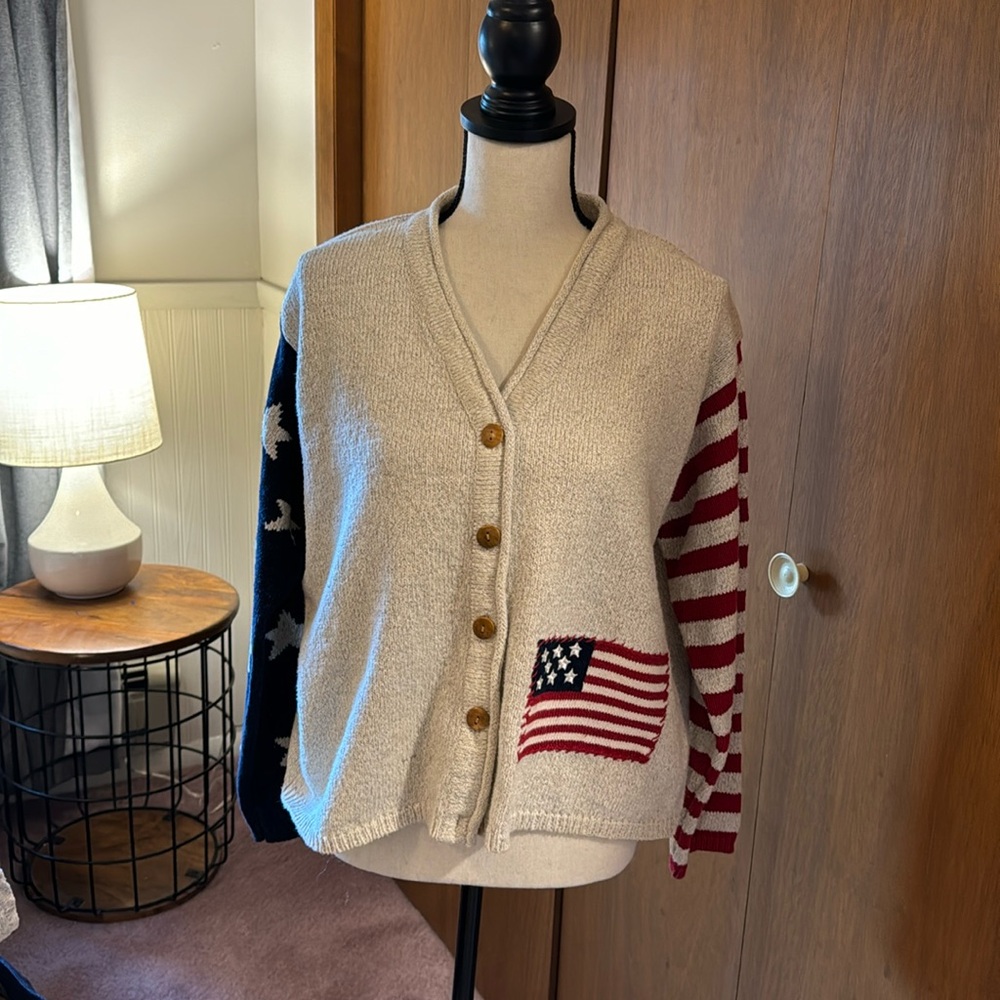 Vintage Stars & Stripes Cardigan Sweater Size Large